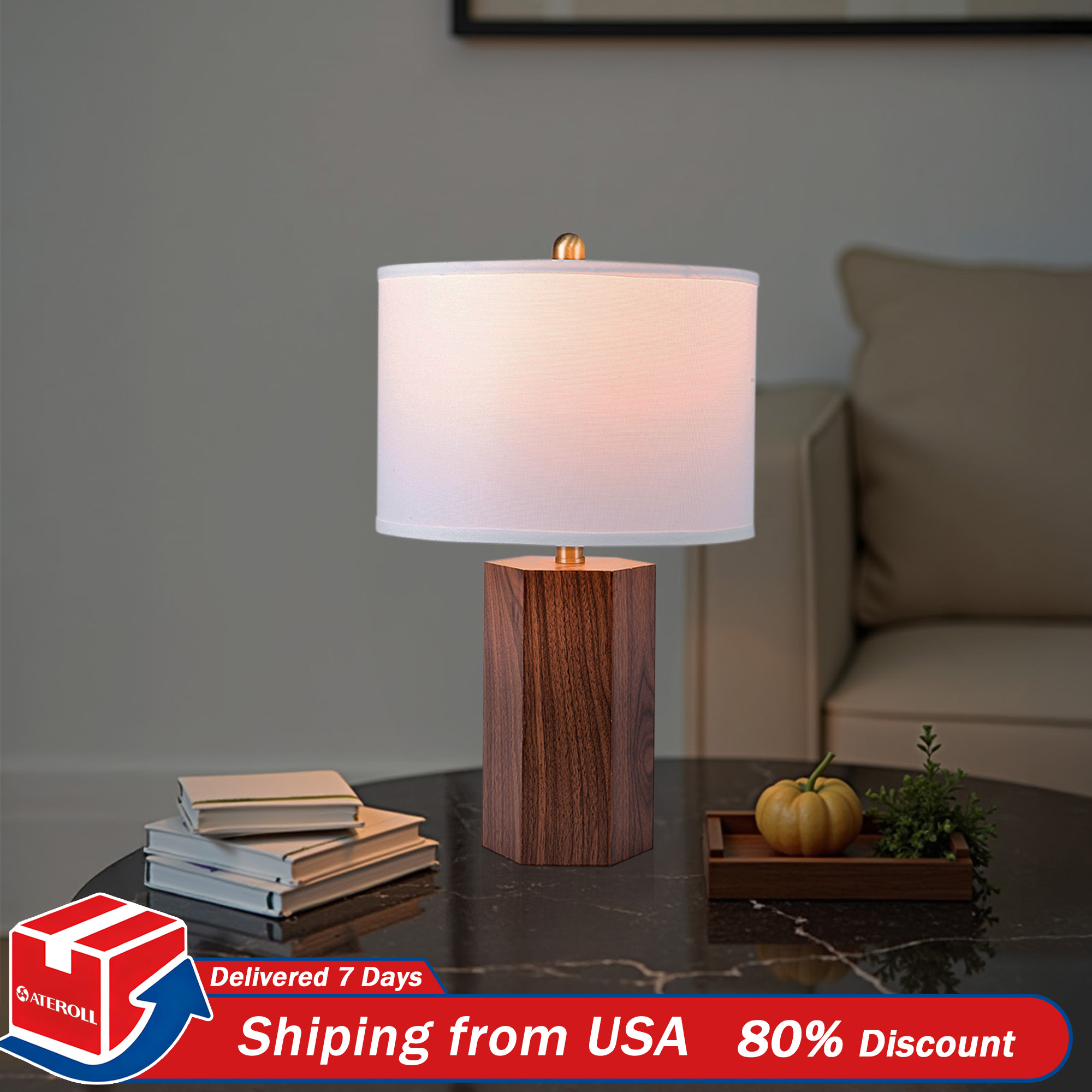 Home Decor Usa - مصباح طاولة بقاعدة خشبية أوروبية حديثة