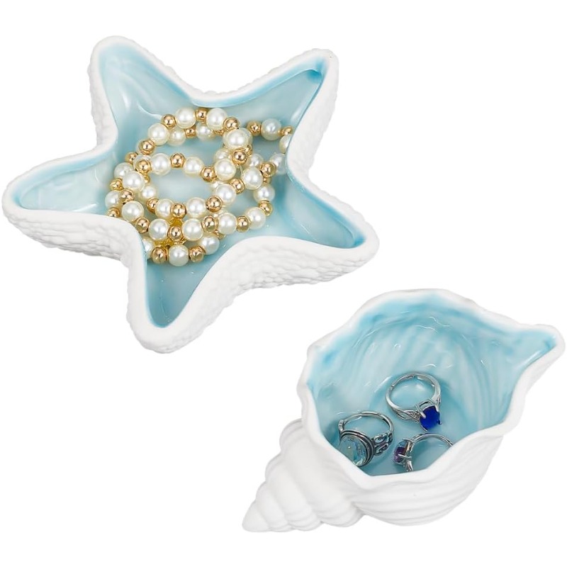 Ceramic Trinket Dish - طبق حلية مزخرف بطابع المحيط من