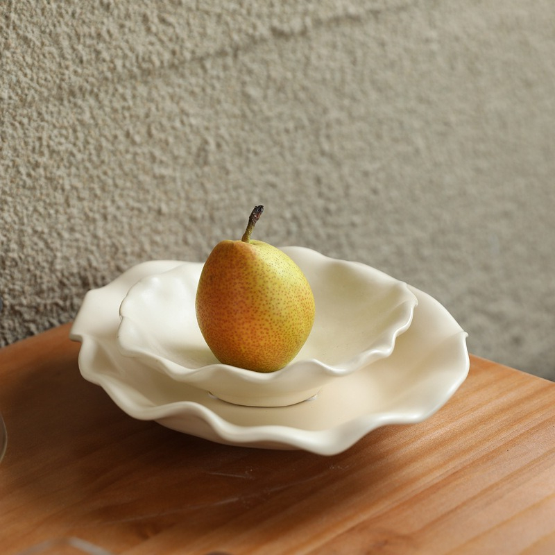Ceramic Trinket Dish - طبق فواكه سيراميك إبداعي بحافة مموجة،