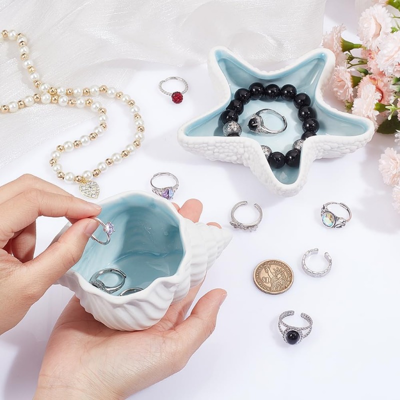 طبق حلية مزخرف بطابع المحيط من - مراجعة Ceramic Trinket Dish وسعره
